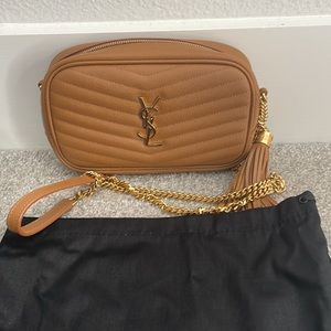 Authentic Saint Laurent Mini Lou Quilted Leather Camera Bag in Naturel Dark